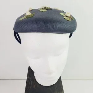 Vtg Original Touster Teentype Women\'s 3D Floral Blue Wicker Calot Hat Velvet Bow m_63f260978bb2e29654ad0277.jpeg main image 4